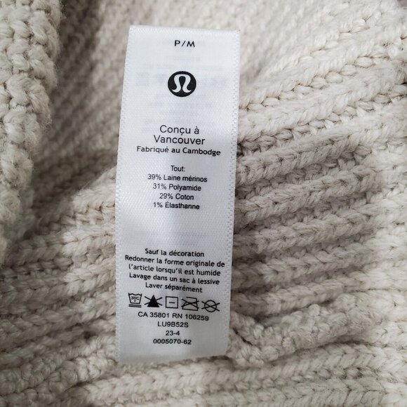 Lululemon Hat Womens Small Medium Close Fit Wool Blend Ribbed Knit Beanie Beige - Picture 7 of 10